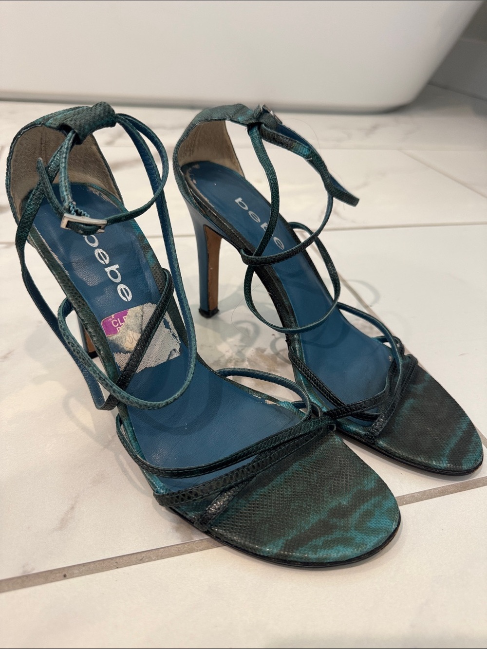 bebe Teal Strappy Stiletto Heels